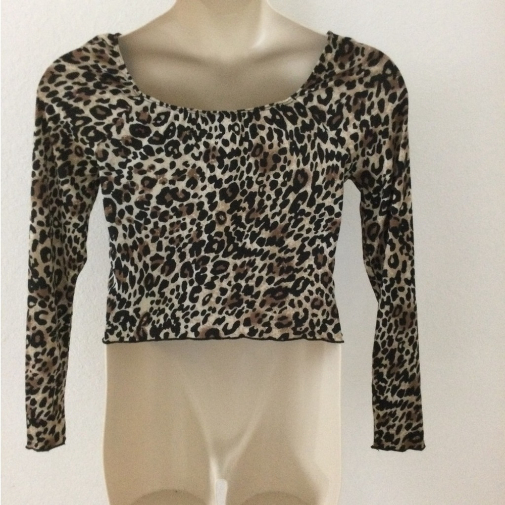 Just Polly New York animal print long sleeve cropped top Woman’s XL - Picture 2 of 11